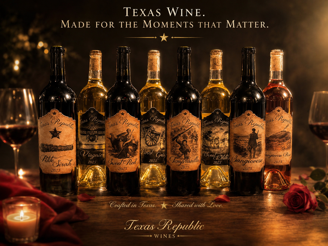 The Texas Republic Collection from Conrad Family Wines — eight wines with Texas history label artwork
