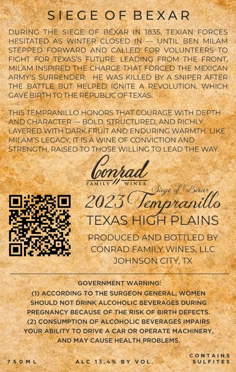 Siege of Bexar - Texas Republic Tempranillo